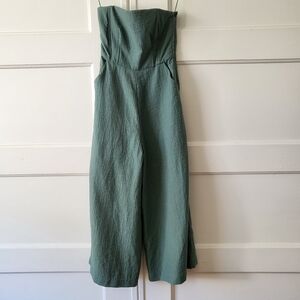 Rachel Comey Green Strapless Jumpsuit Seersucker Wide Leg Size 0 *discolored*